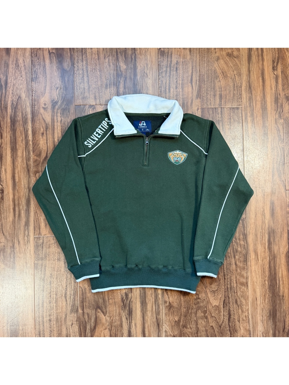 Vintage Everett Silvertips WHL 1/4 Zip Sweatshirt Green S Hockey Pullover